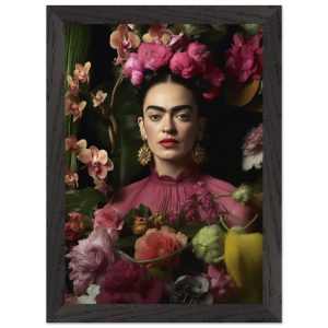 Artfulprints Poster met Lijst Frida Kahlo – Floral portrait – A4 21×29