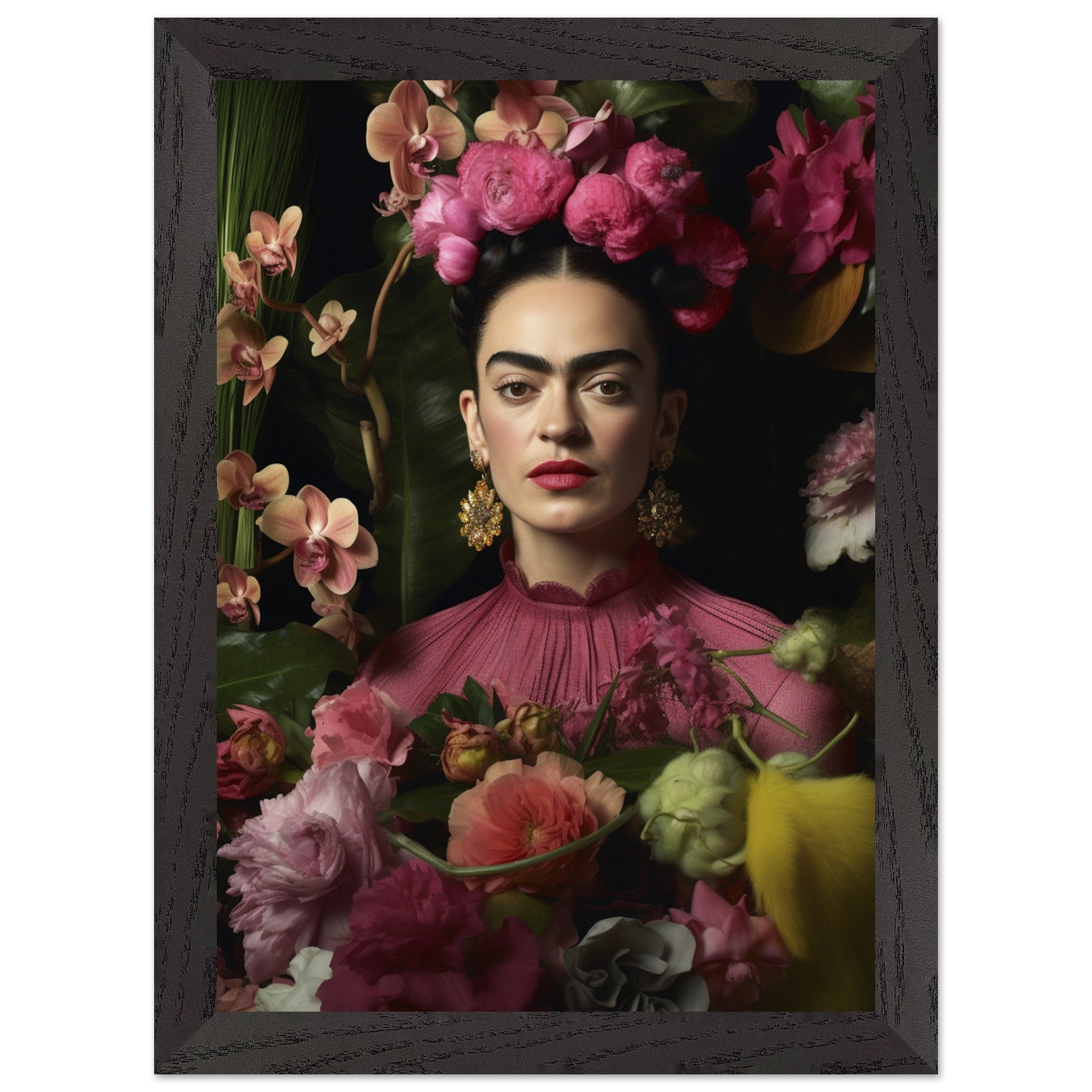 Artfulprints Poster met Lijst Frida Kahlo - Floral portrait - A4 21x29