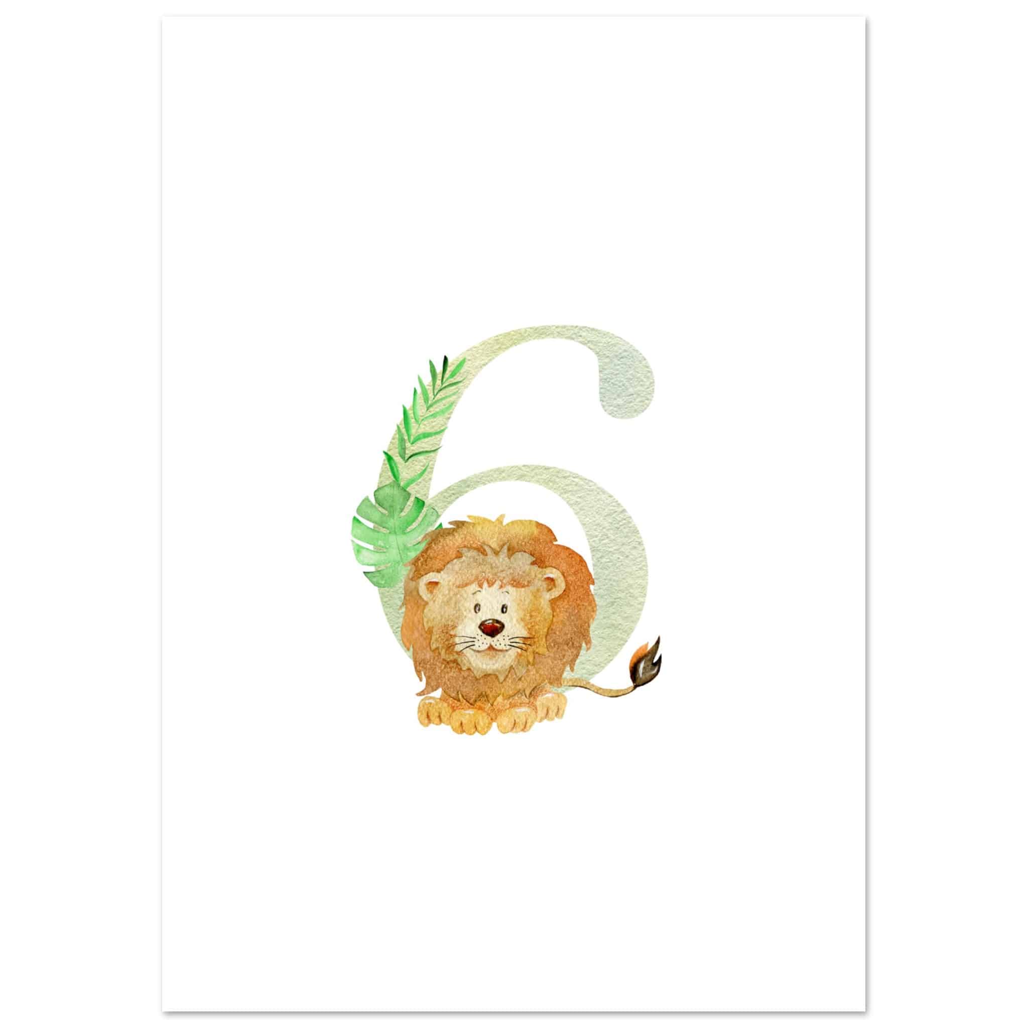 Artfulprints Poster Cijfer 6 kinderkamer - A4 21x29.7 cm - Meerkleurig