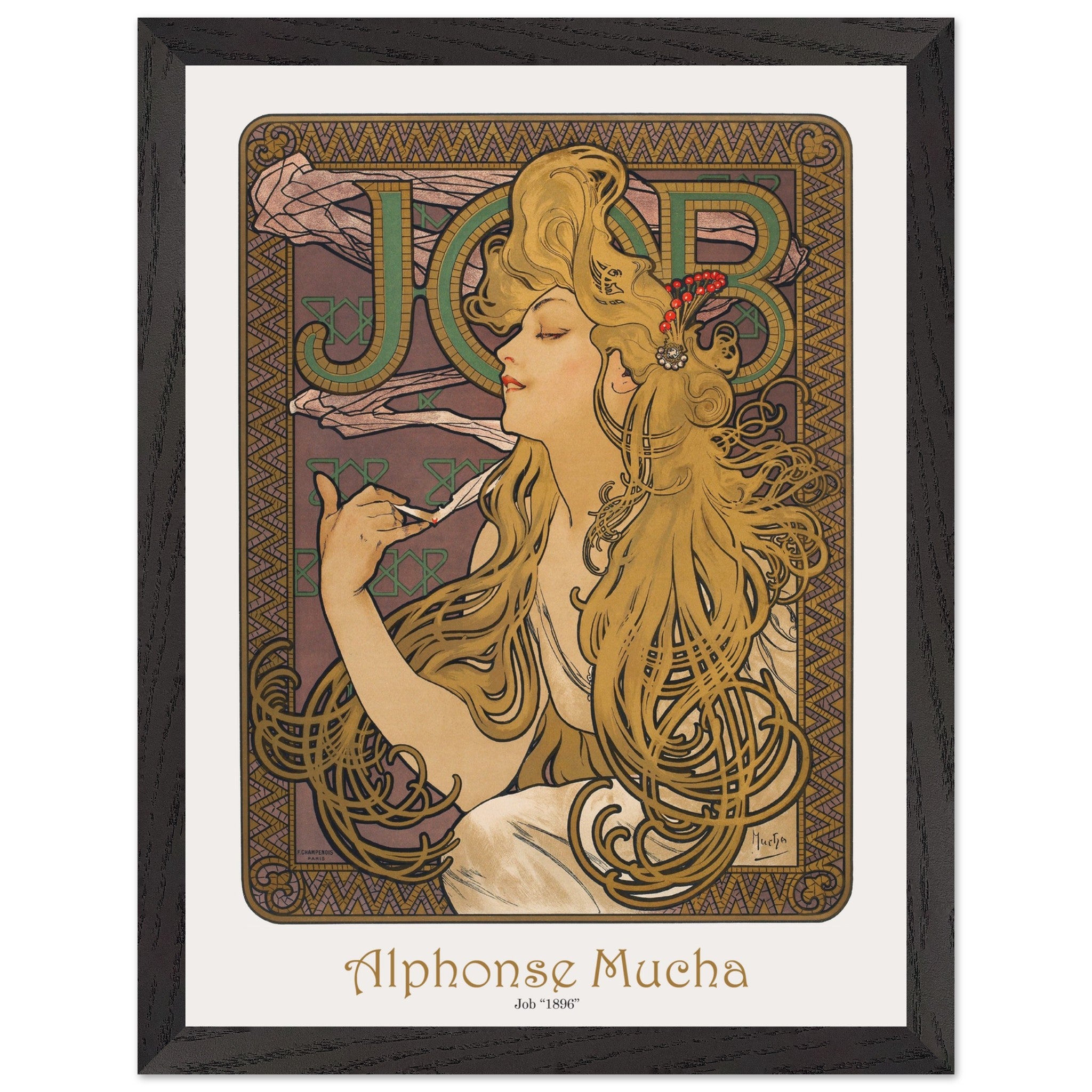 Artfulprints Poster met Lijst Alphonse Mucha - Job - 30x40 cm - Bruin