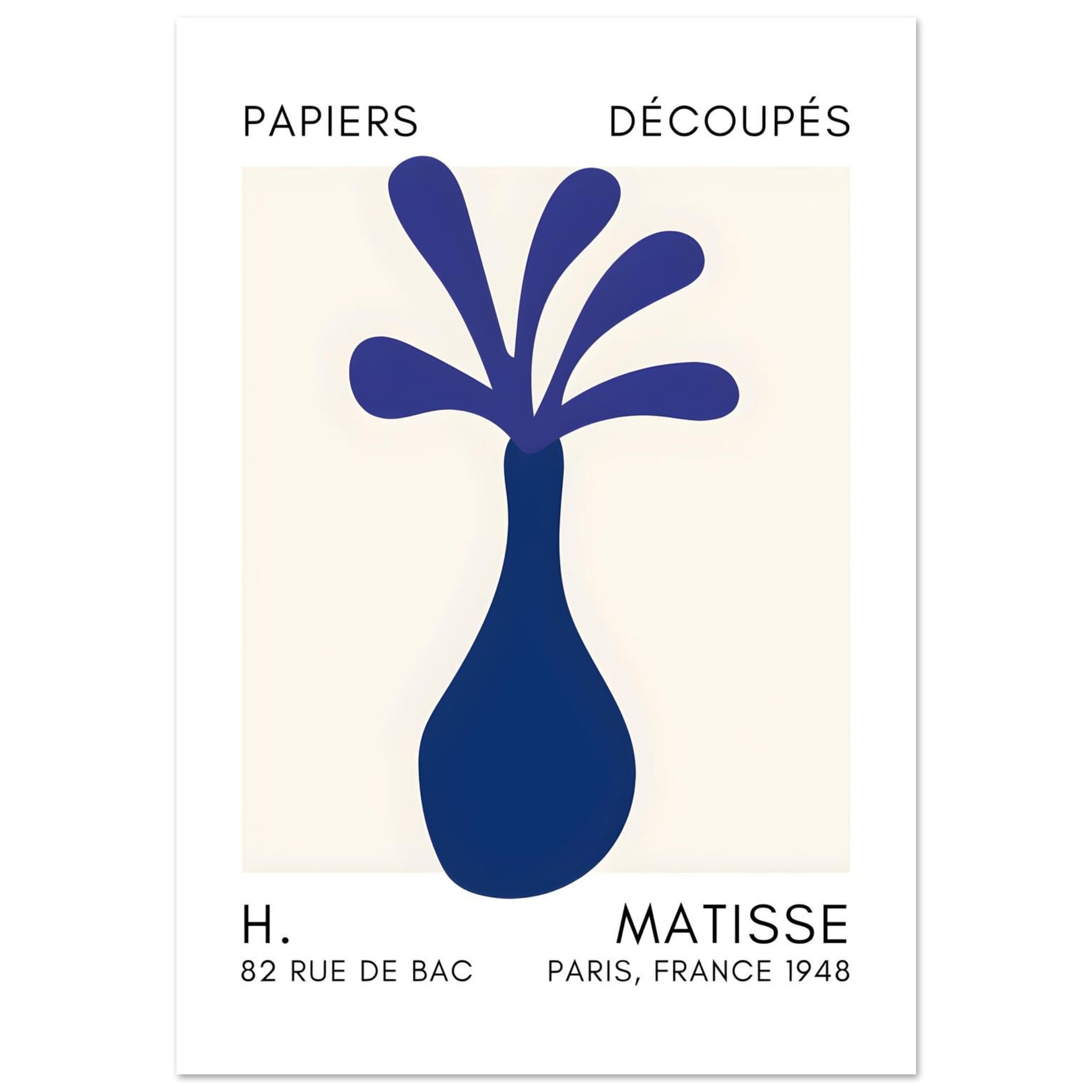 Artfulprints Poster Matisse - Ocean flower navy blue - A4 21x29.7 cm -