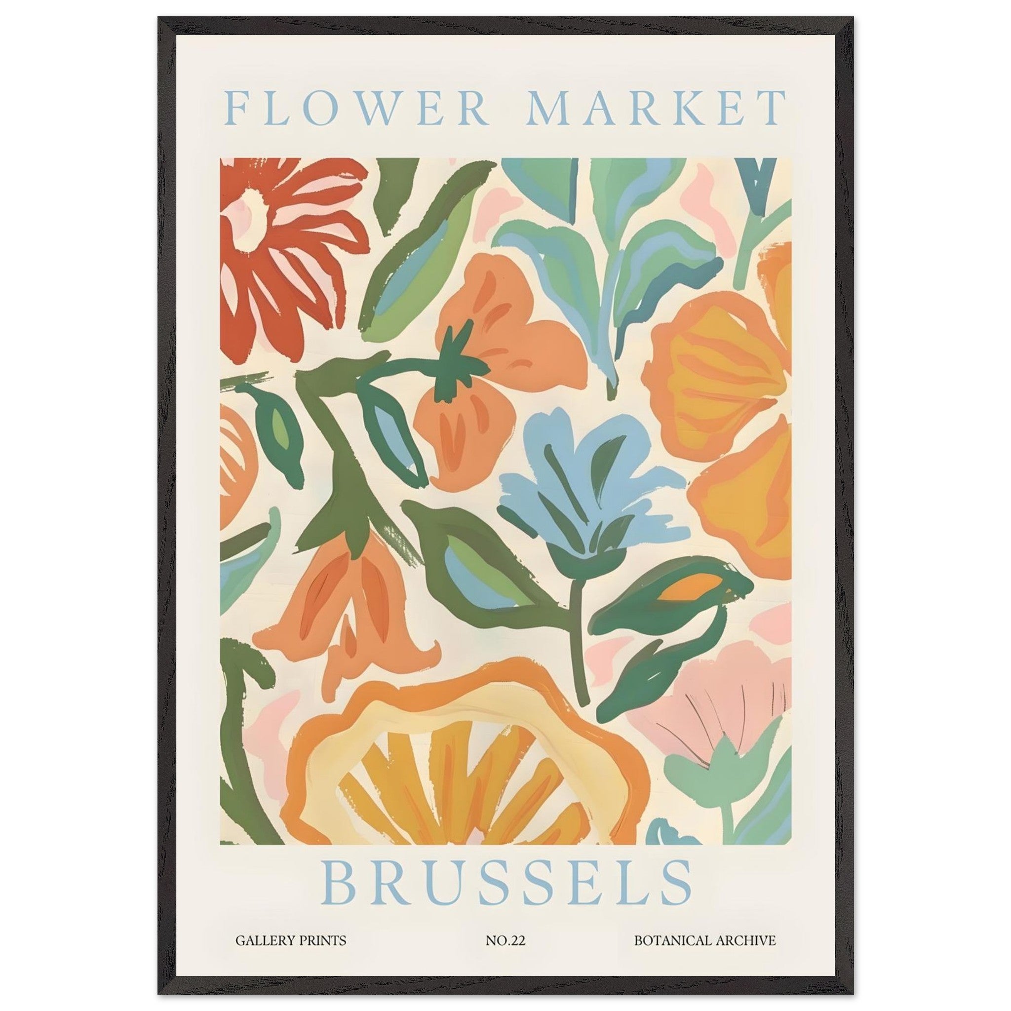 Artfulprints Poster met Lijst Flower market - Brussels - 70x100 cm - M
