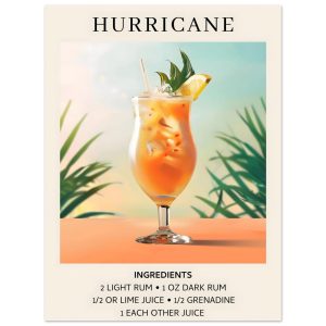 Artfulprints Poster Hurricane cocktail – Ingrediënten – 30×40 cm – Mee
