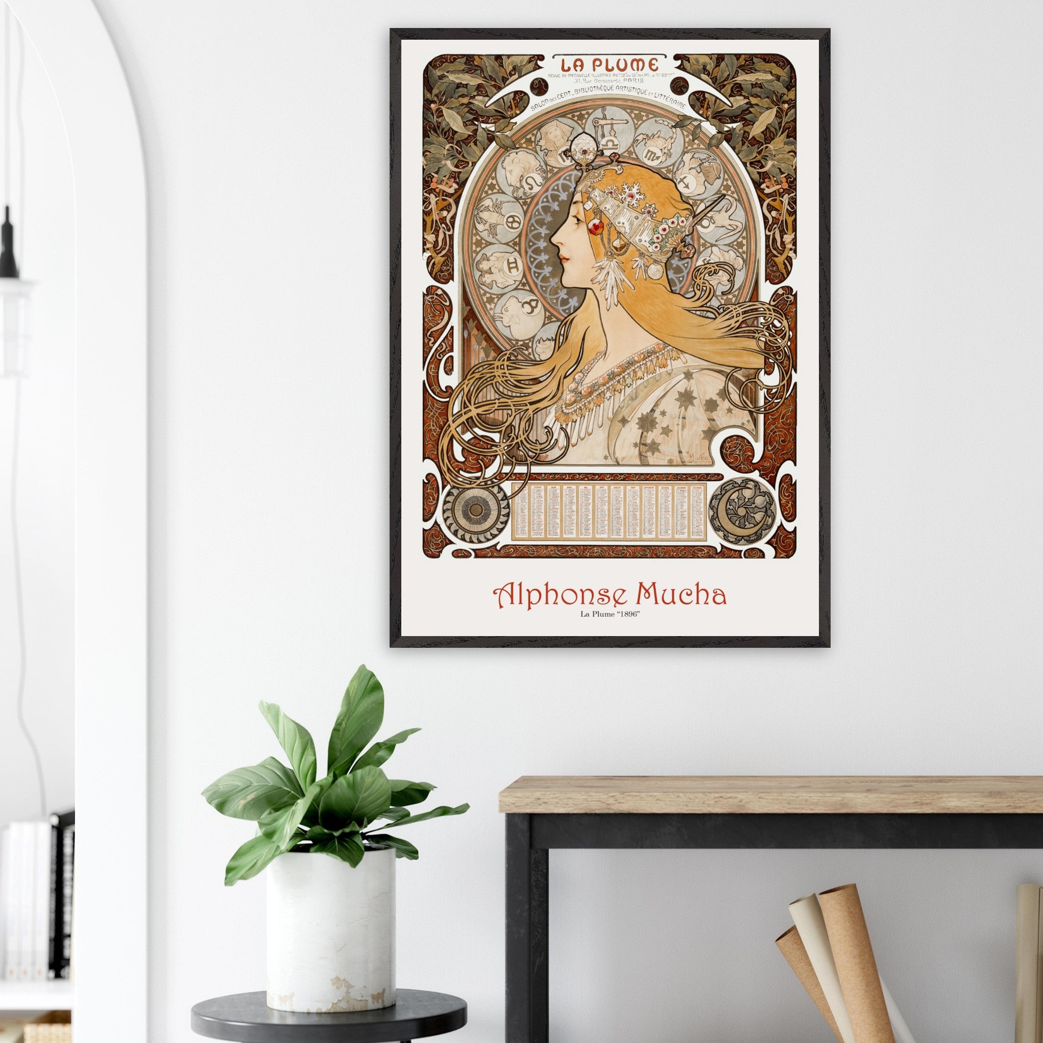 Artfulprints Poster Alphonse Mucha - La plume - 70x100 cm - Bruin