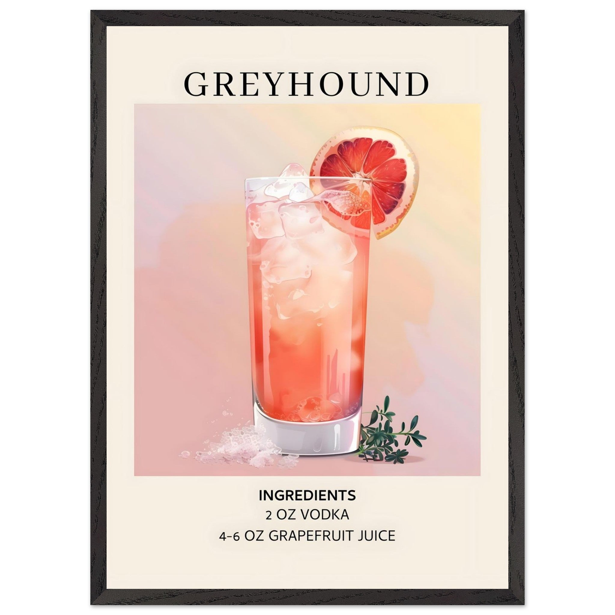Artfulprints Poster met Lijst Greyhound cocktail - Ingrediënten - 50x7