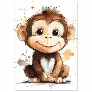 Artfulprints Poster Schattige aap – A4 21×29.7 cm – Bruin