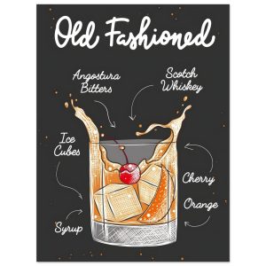 Artfulprints Old Fashioned cocktail II – Illustratie poster 30×40 cm Artfulprints Old Fashioned cocktail II – Illustratie poster 30×40 cm