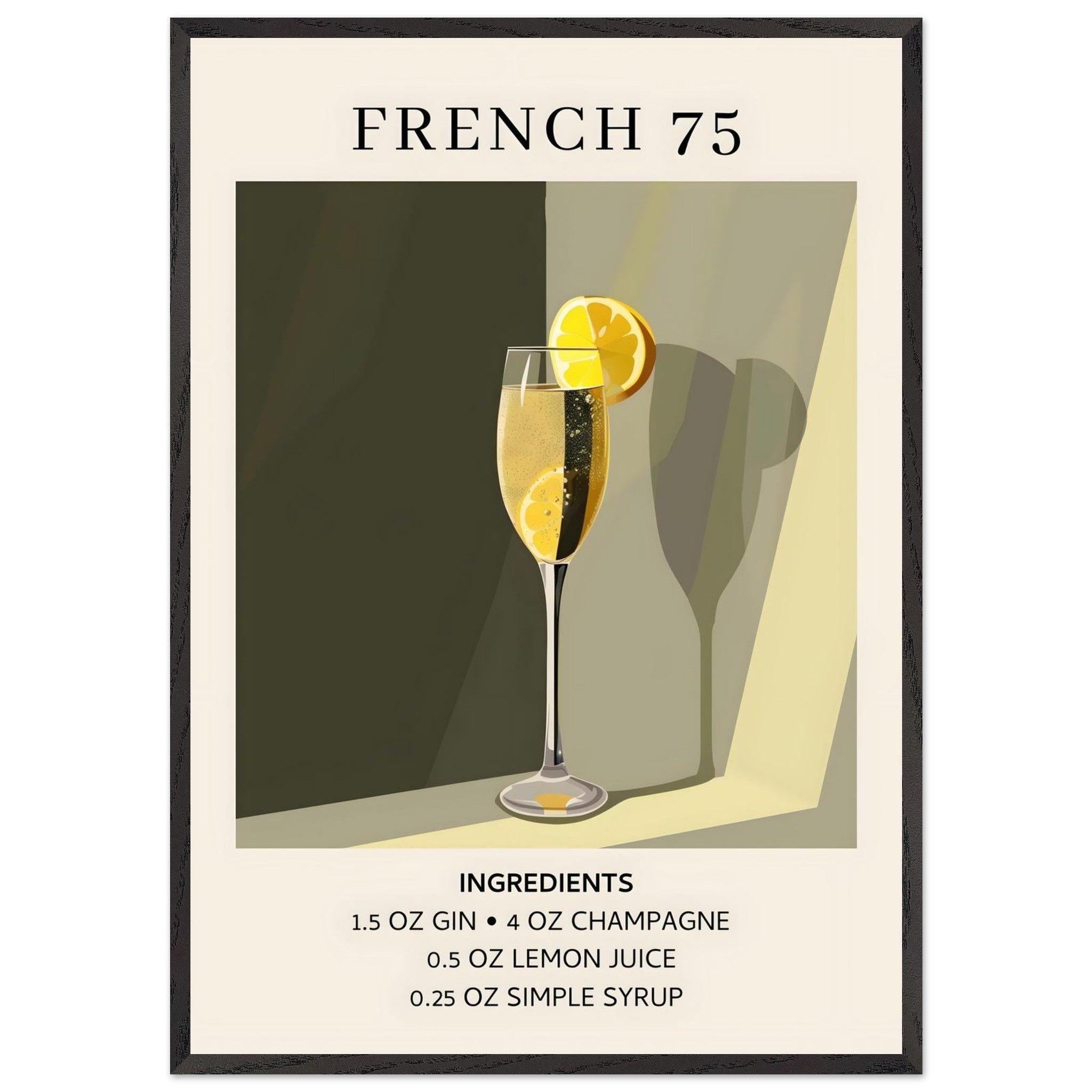 Artfulprints Poster met Lijst French 75 cocktail - Ingrediënten - 70x1