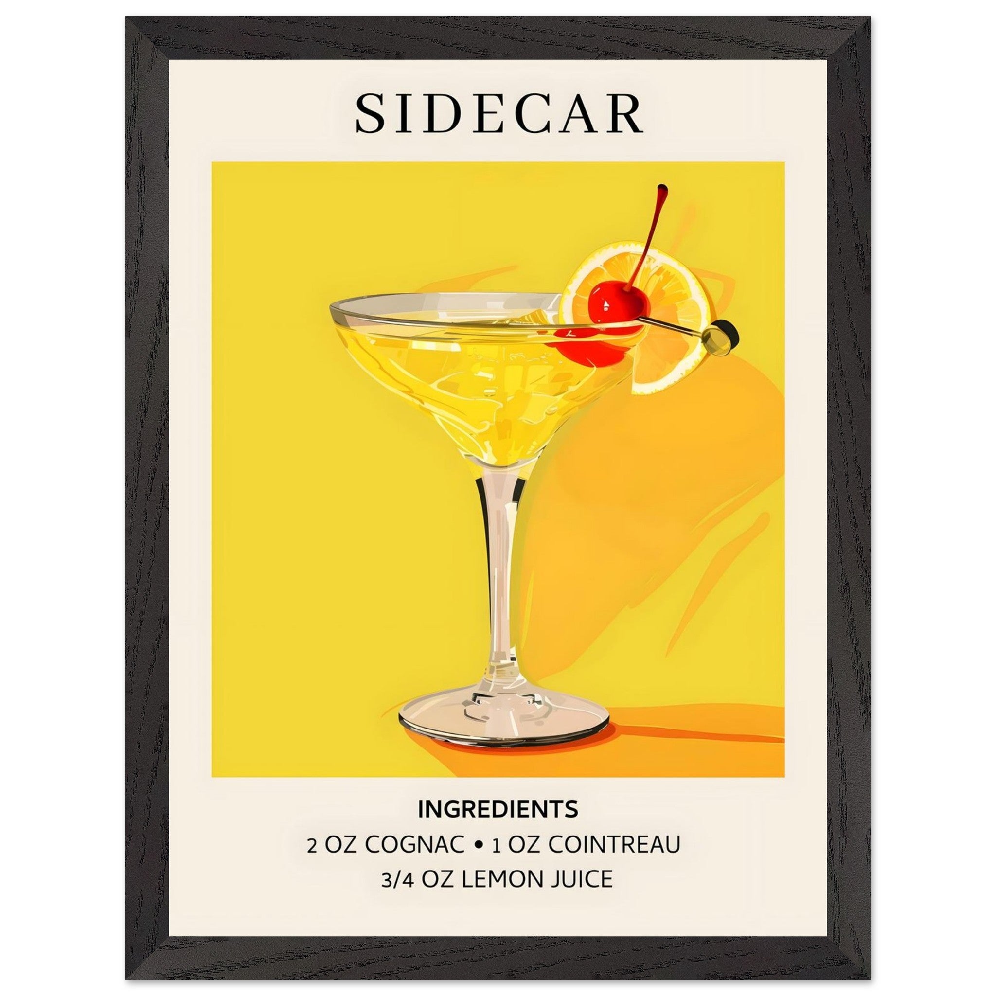 Artfulprints Poster met Lijst Sidecar cocktail II - Ingrediënten - 30x