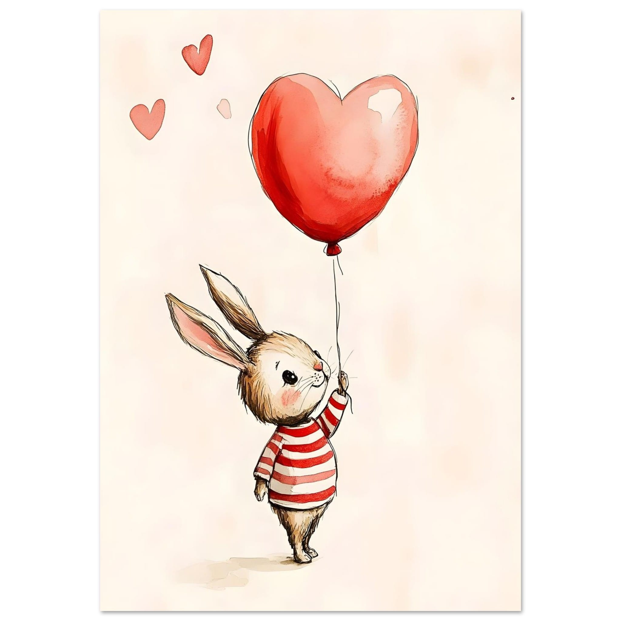 Artfulprints Poster Konijn met hartjesballon - 70x100 cm - Meerkleurig