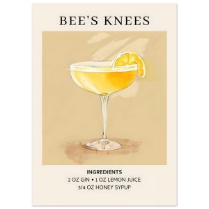 Artfulprints Poster Bee's Knees cocktail – Ingrediënten – 50×70 cm – G Artfulprints Poster Bee's Knees cocktail – Ingrediënten – 50×70 cm – G