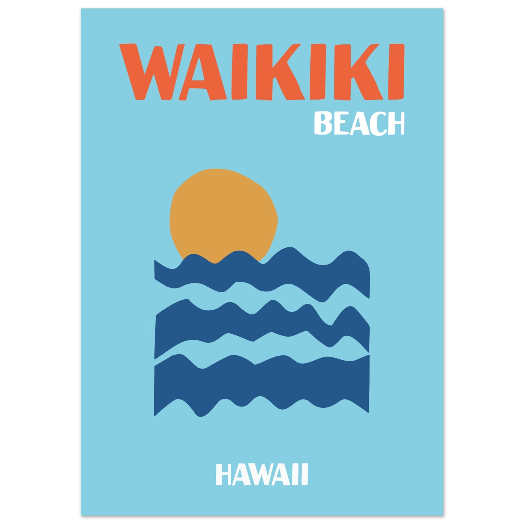 Artfulprints Poster Hawaii - Waikiki Beach - 50x70 cm - Blauw