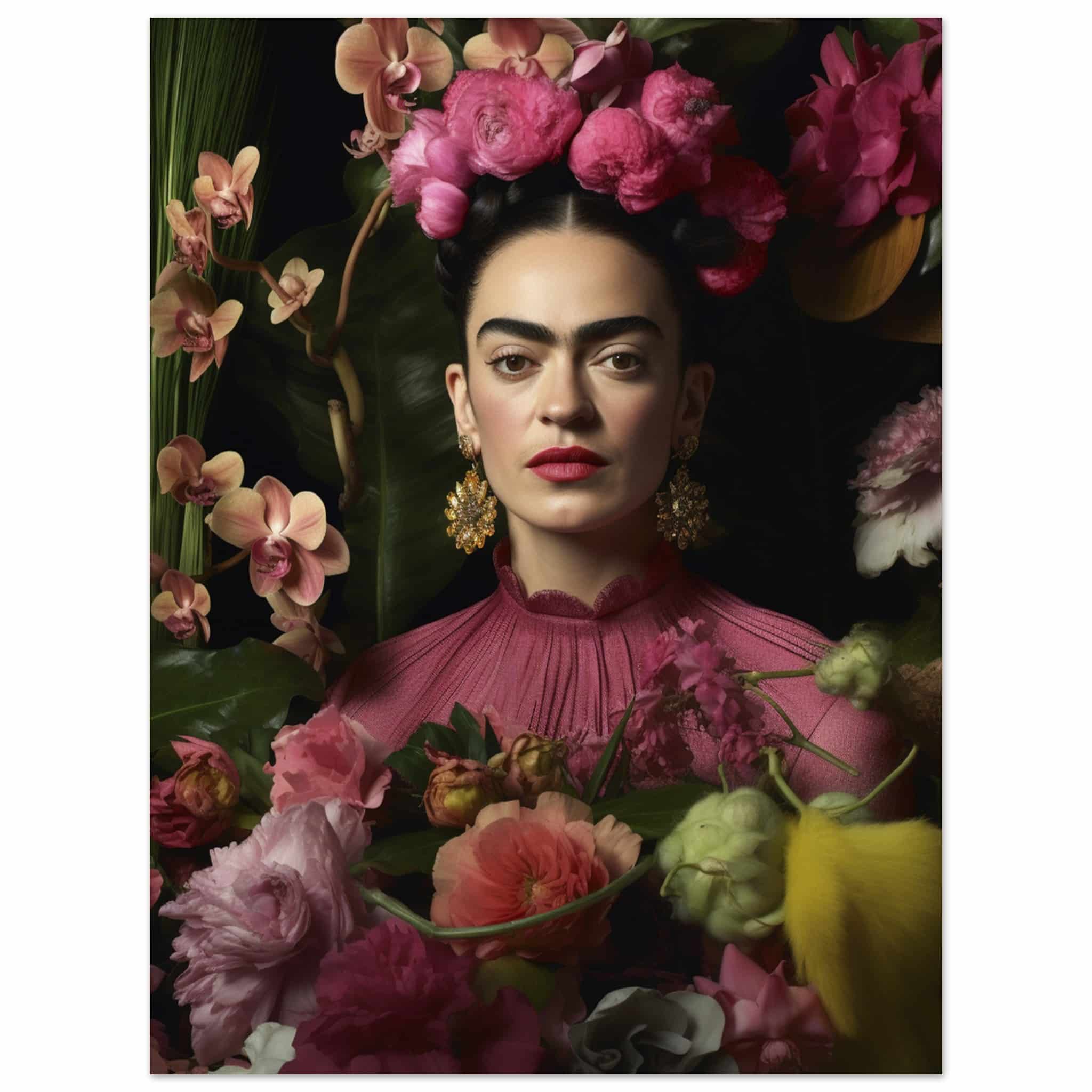 Artfulprints Poster Frida Kahlo - Floral portrait - 30x40 cm - Roze