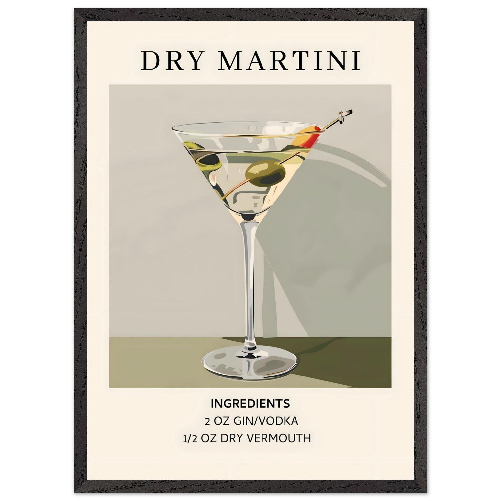 Artfulprints Poster met Lijst Dry Martini cocktail - Ingrediënten - 50