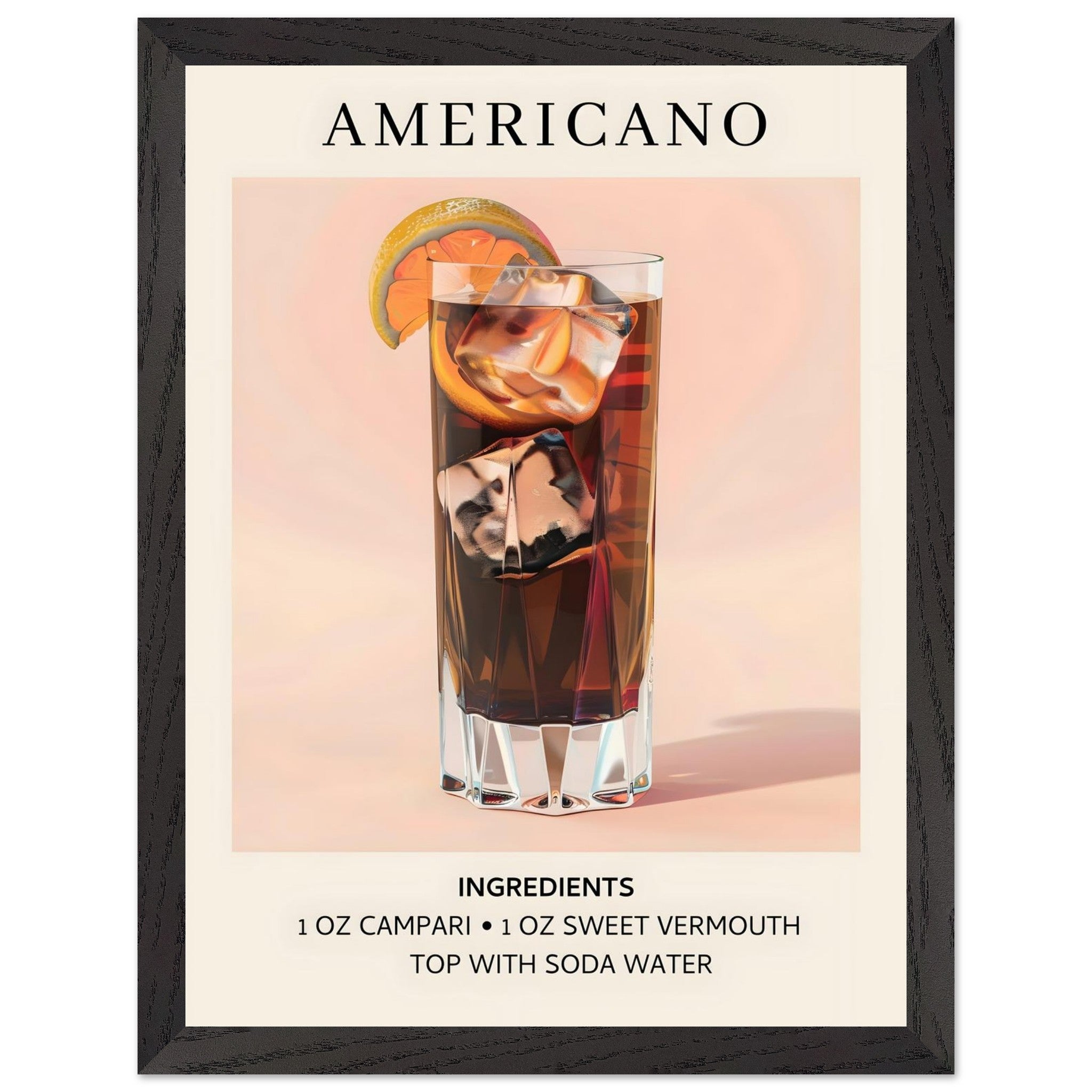 Artfulprints Poster met Lijst Americano cocktail - Ingrediënten - 30x4