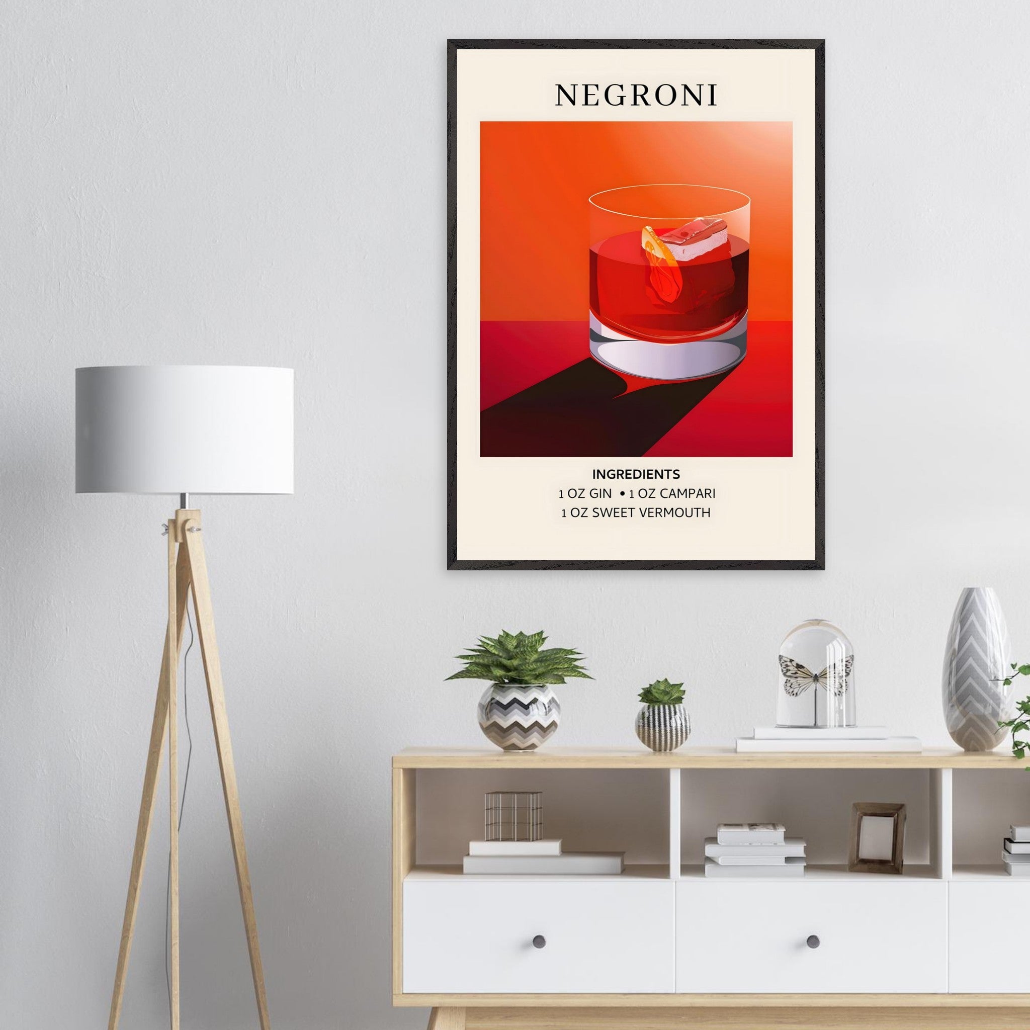 Artfulprints Poster Negroni cocktail - Ingrediënten - 70x100 cm - Rood