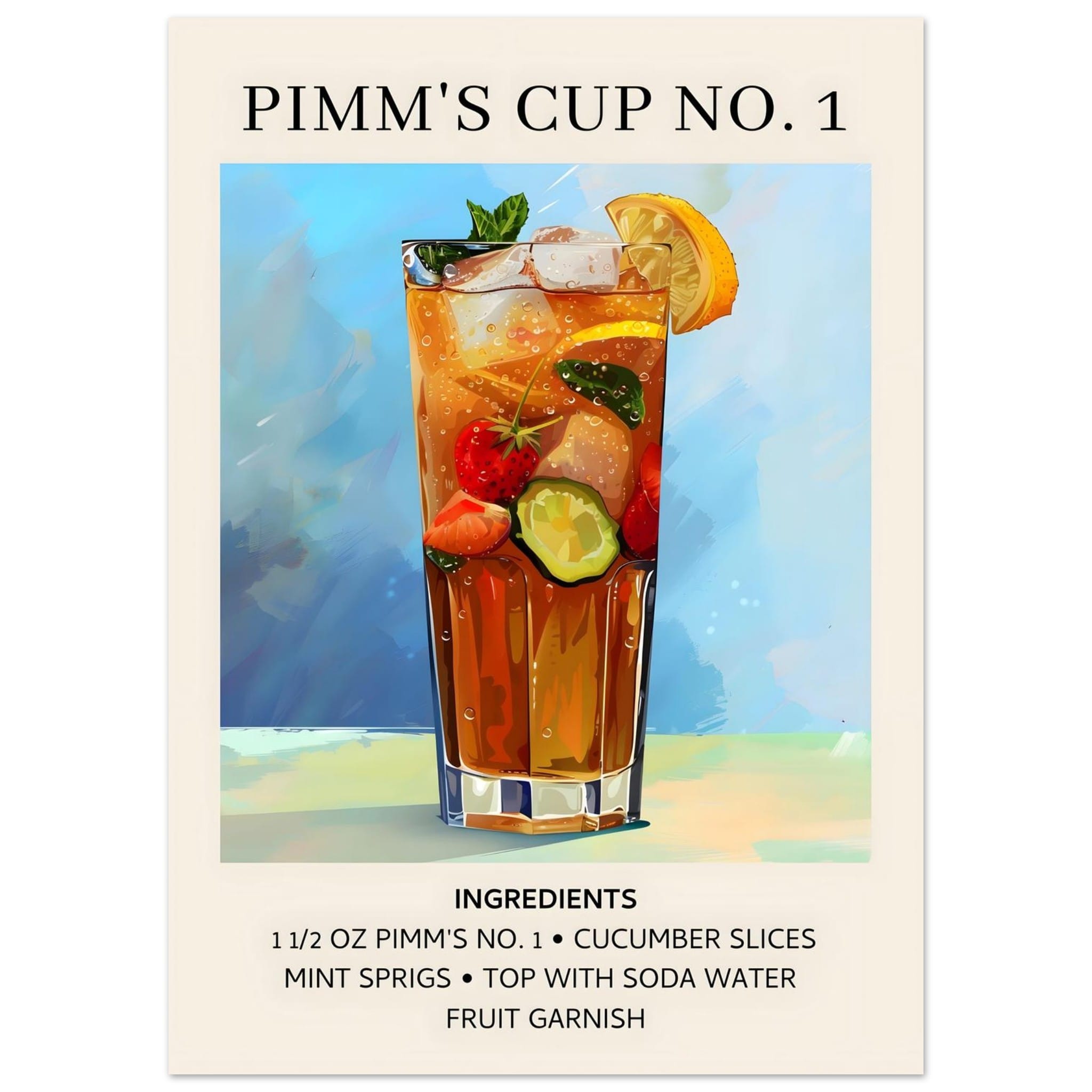 Artfulprints Poster Pimm's Cup No. 1 cocktail - Ingrediënten - 50x70 c