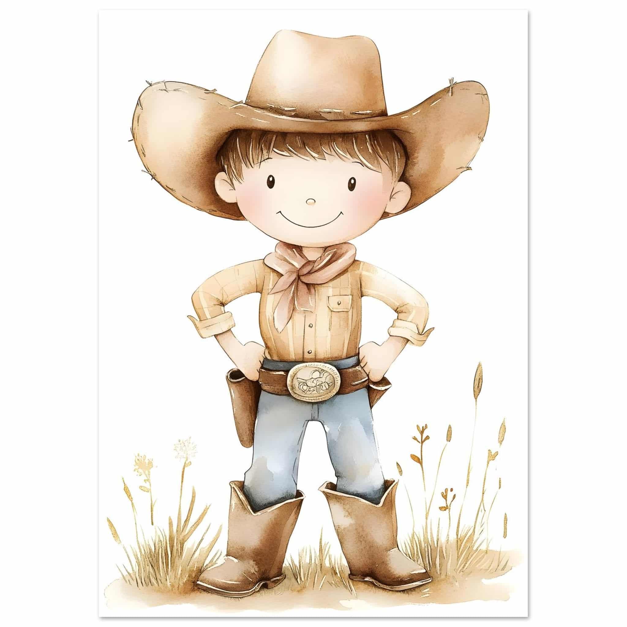 Artfulprints Poster Avontuurlijke cowboy - A4 21x29.7 cm - Bruin