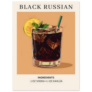 Artfulprints Poster Black Russian cocktail – Ingrediënten – 30×40 cm – Artfulprints Poster Black Russian cocktail – Ingrediënten – 30×40 cm –