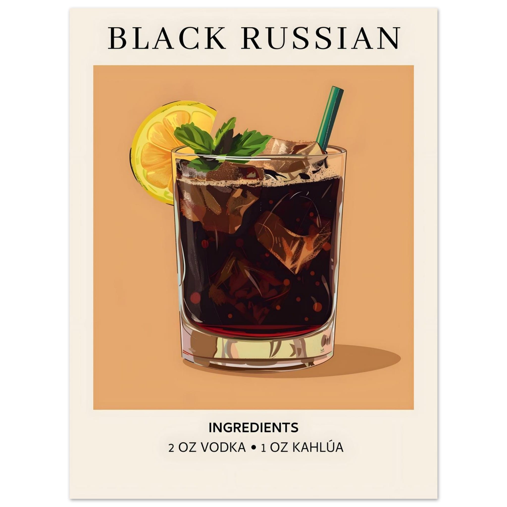 Artfulprints Poster Black Russian cocktail - Ingrediënten - 30x40 cm -