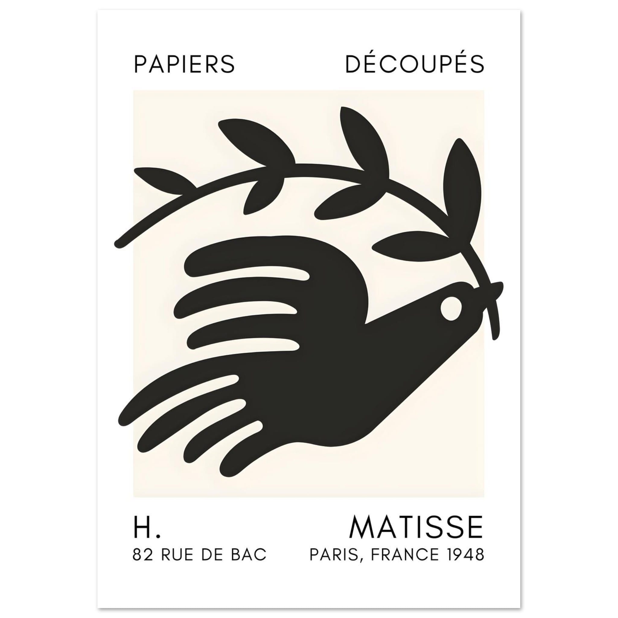 Artfulprints Poster Matisse - Peace dove black - A4 21x29.7 cm - Zwart