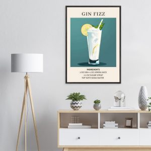 Artfulprints Poster Gin Fizz cocktail – Ingrediënten – 70×100 cm – Bla
