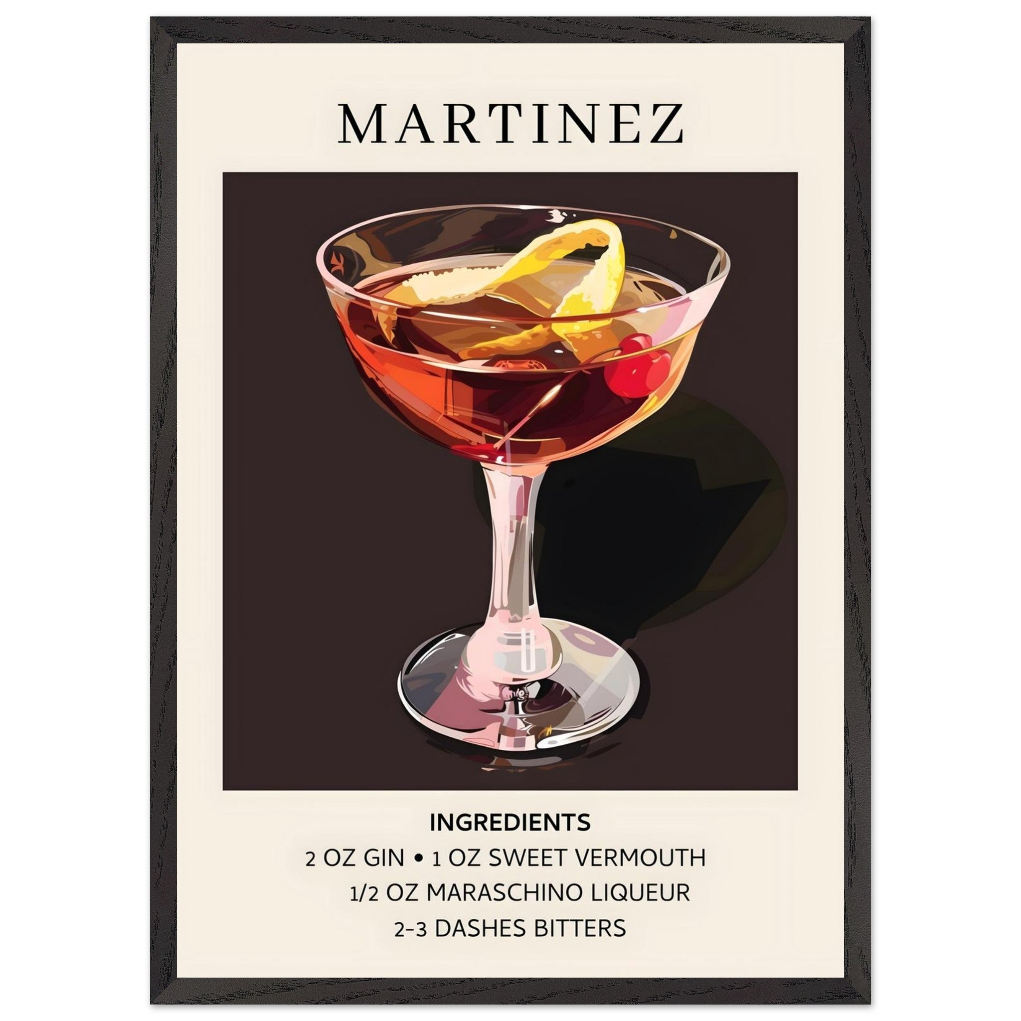 Artfulprints Poster met Lijst Martinez cocktail - Ingrediënten - 50x70