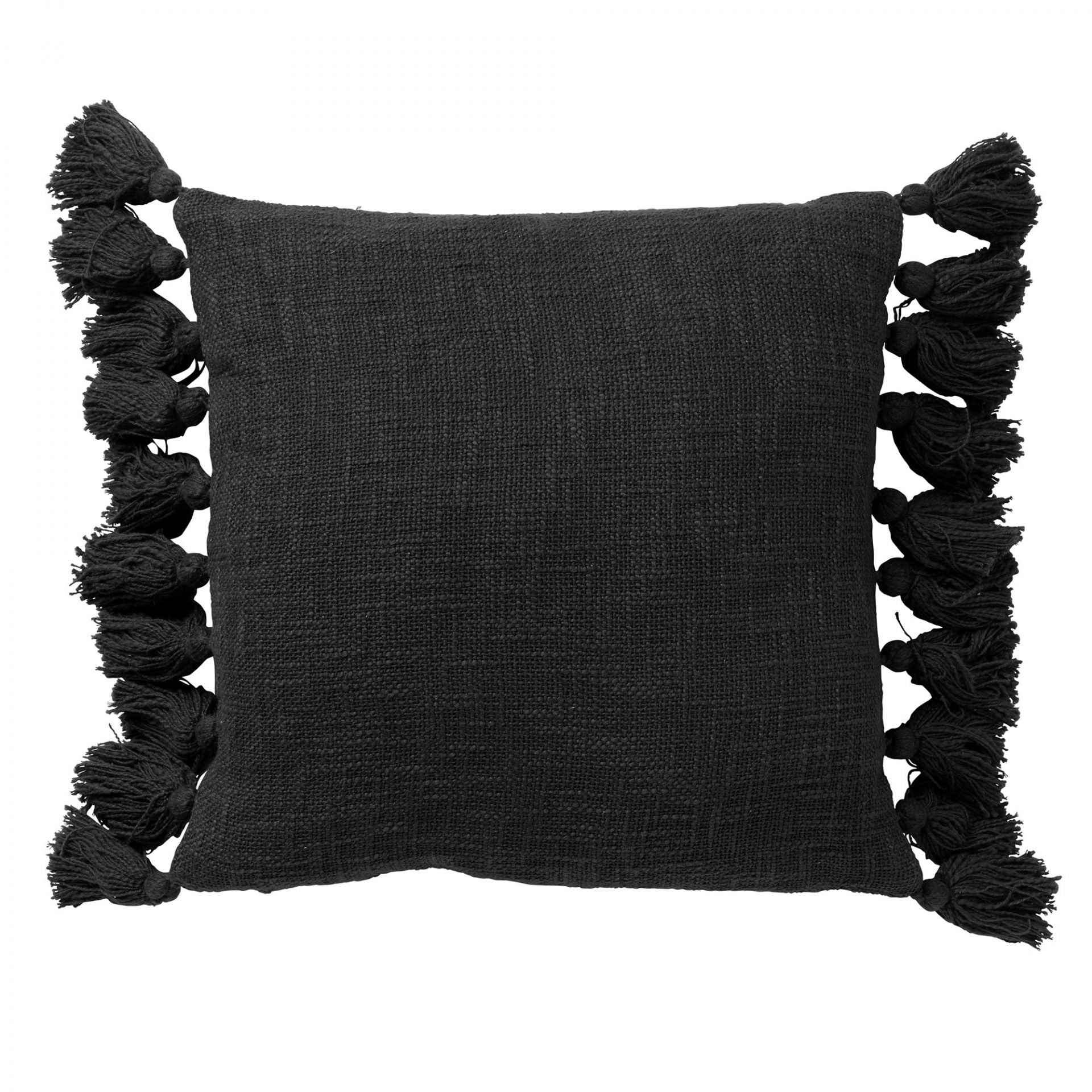 RUBY - kussenhoes 45x45 cm - 100% katoen - met flosjes - Raven - zwart