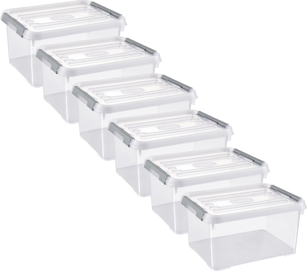 Curver Handy+ Opbergbox - 15L - 6 stuks - Transparant met deksel