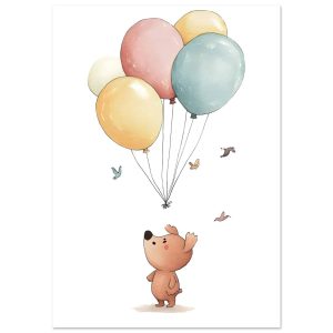 Artfulprints Poster Beer en ballonnen – A4 21×29.7 cm – Meerkleurig Artfulprints Poster Beer en ballonnen – A4 21×29.7 cm – Meerkleurig