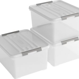 Curver Handy+ Opbergbox – 35L – 3 stuks – Transparant met deksel Curver Handy+ Opbergbox – 35L – 3 stuks – Transparant met deksel