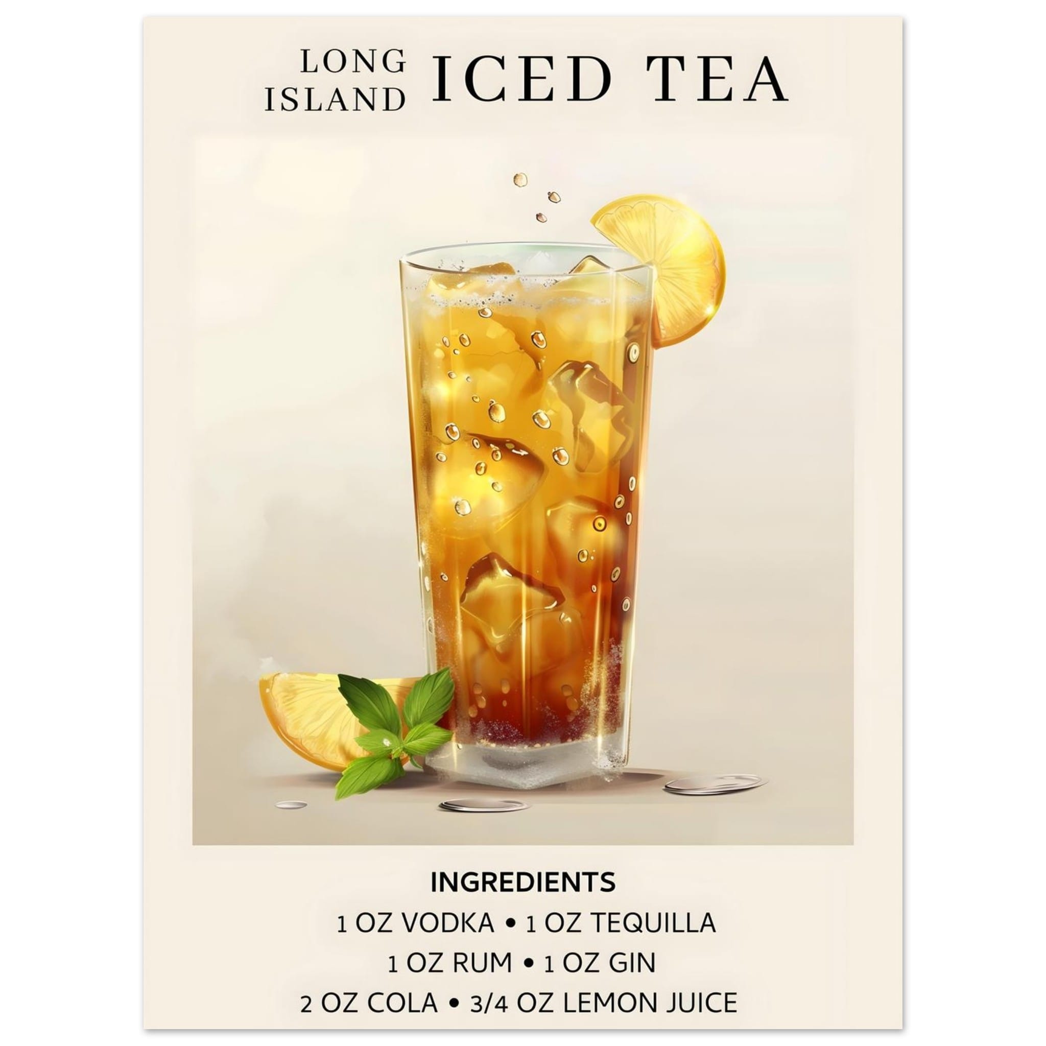 Artfulprints Poster Long Island Iced Tea cocktail - Ingrediënten - 30x