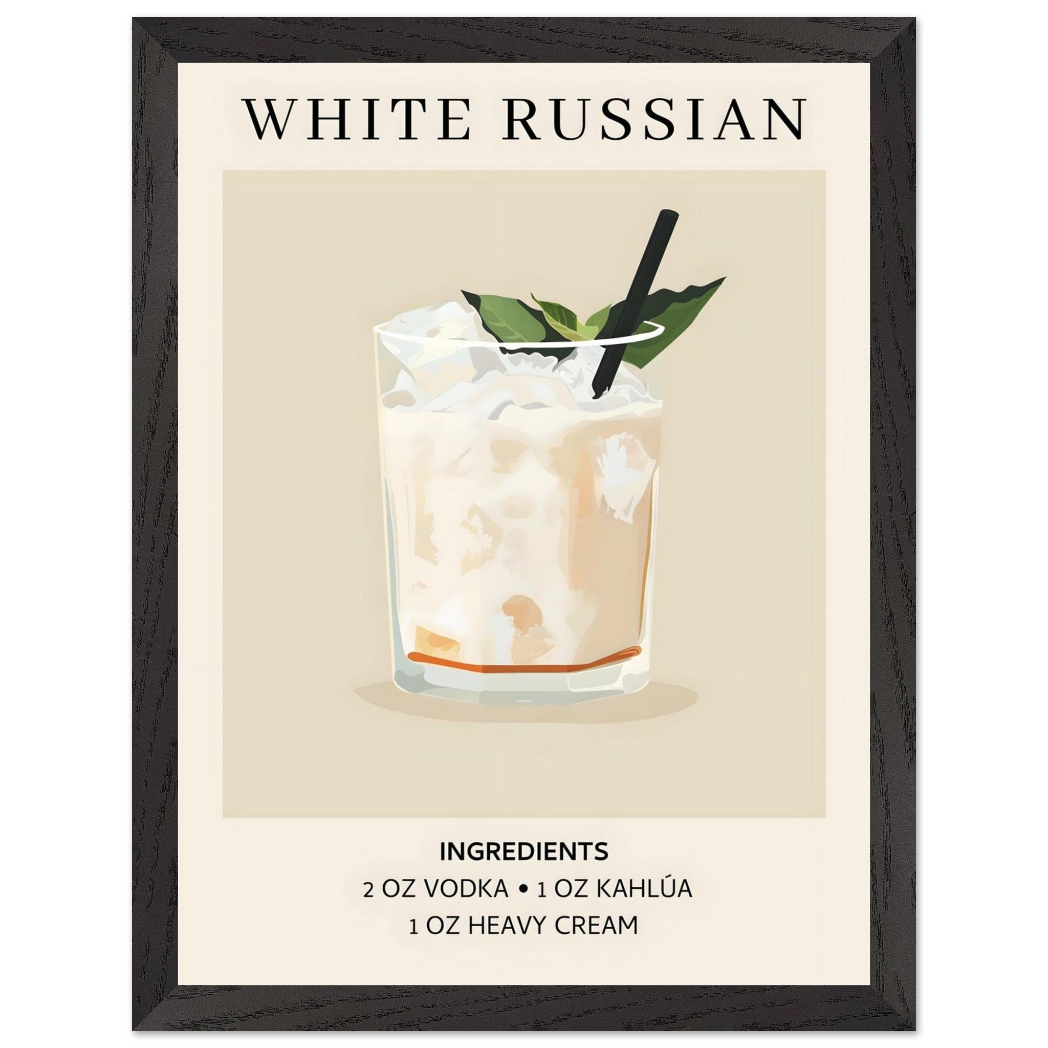 Artfulprints Poster met Lijst White Russian cocktail - Ingrediënten -