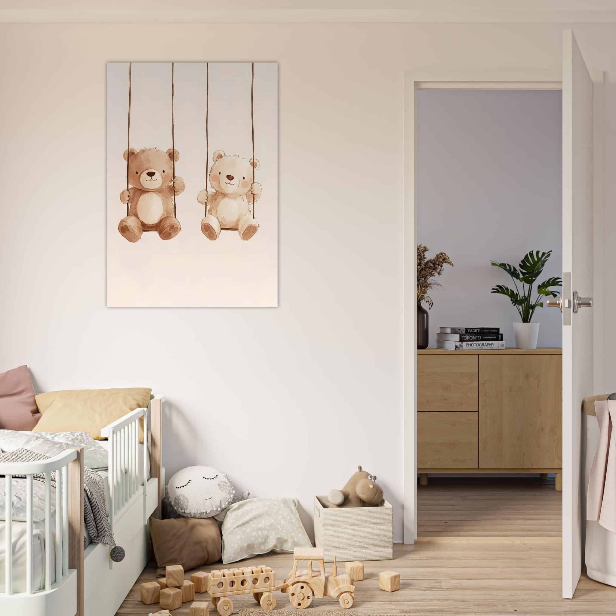 Artfulprints Poster Twee beren op de schommel - 70x100 cm - Bruin