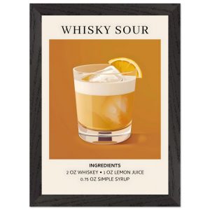 Artfulprints Poster met Lijst Whisky Sour cocktail – Ingrediënten – A4 Artfulprints Poster met Lijst Whisky Sour cocktail – Ingrediënten – A4