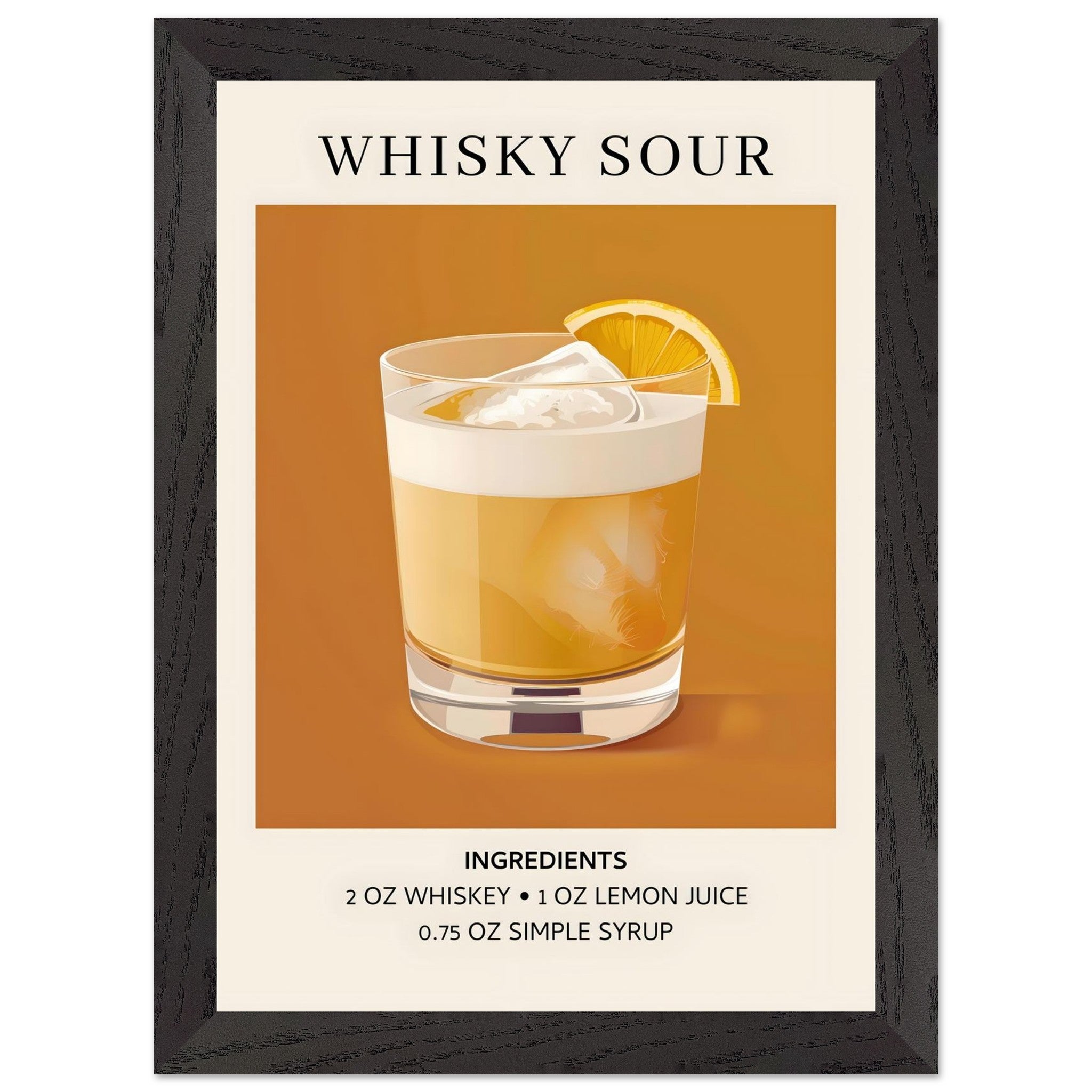 Artfulprints Poster met Lijst Whisky Sour cocktail - Ingrediënten - A4