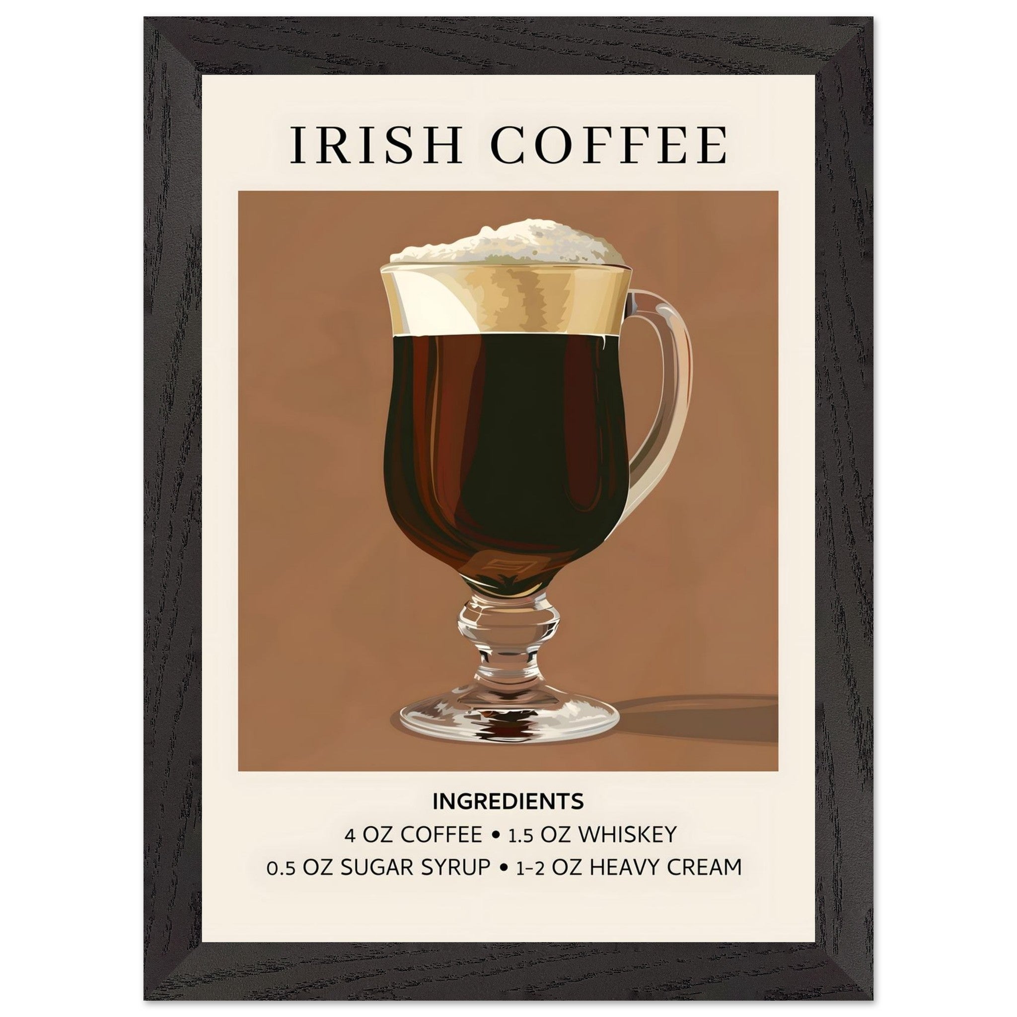 Artfulprints Poster met Lijst Irish Coffee - Ingrediënten - A4 21x29.7