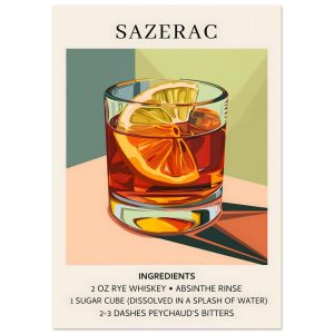 Artfulprints Poster Sazerac cocktail – Ingrediënten – A4 21×29.7 cm – Artfulprints Poster Sazerac cocktail – Ingrediënten – A4 21×29.7 cm –