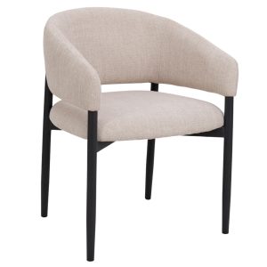 DÉJA Living Eetkamerstoel Elora – Beige/Zwart – Stoffen Armstoel – Jap