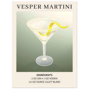 Artfulprints Poster Vesper Martini cocktail – Ingrediënten – 30×40 cm