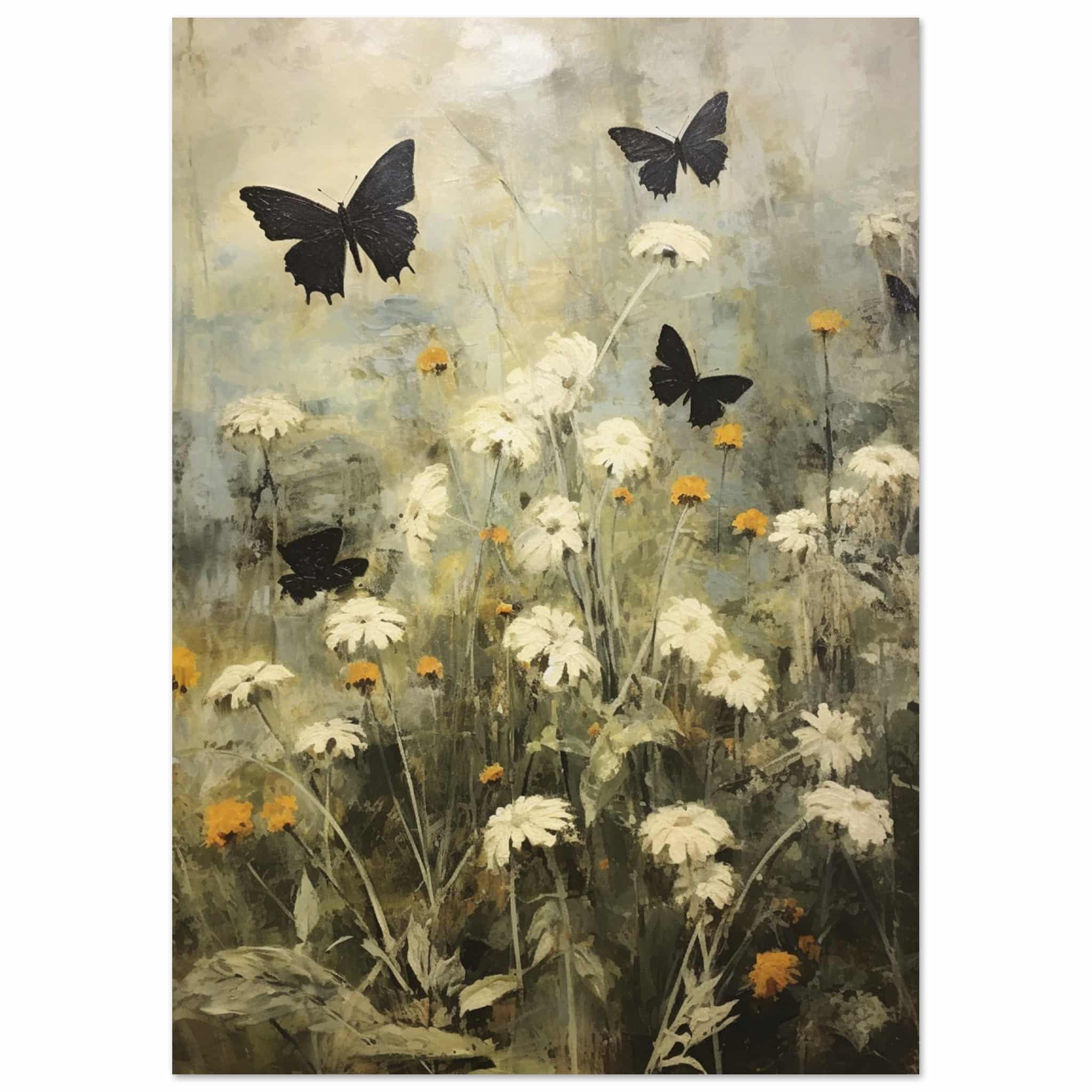 Artfulprints Poster Butterflies in flowerfield 2 - A4 21x29.7 cm - Gro