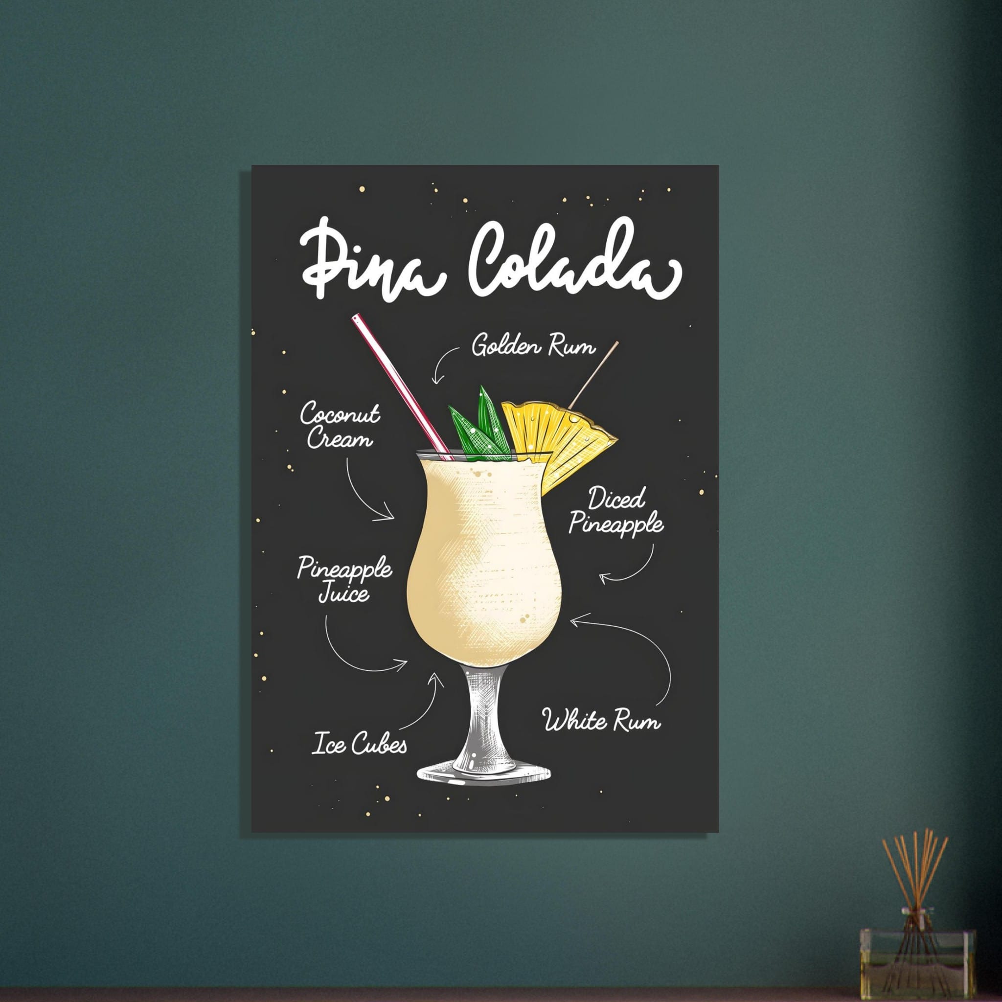 Artfulprints Piña Colada cocktail – Illustratie poster 70x100 cm