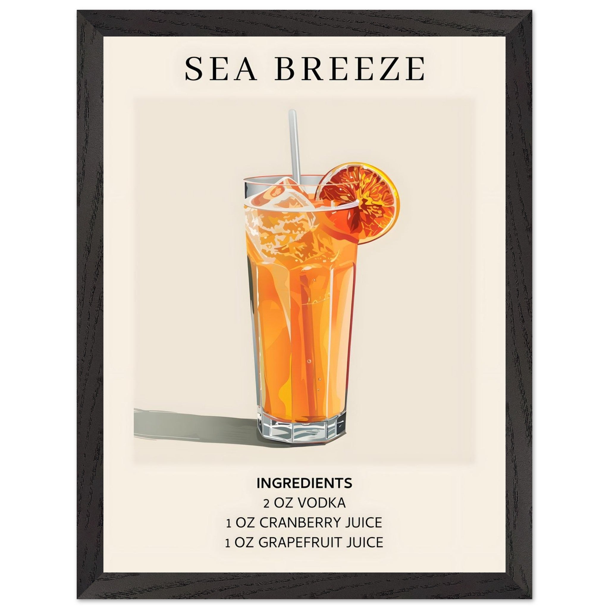 Artfulprints Poster met Lijst Sea Breeze cocktail - Ingrediënten - 30x