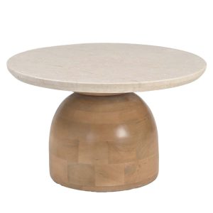 DÉJA Living Eettafel Miro Rond – Marmer/Hout – Naturel – 90x90x35cm
