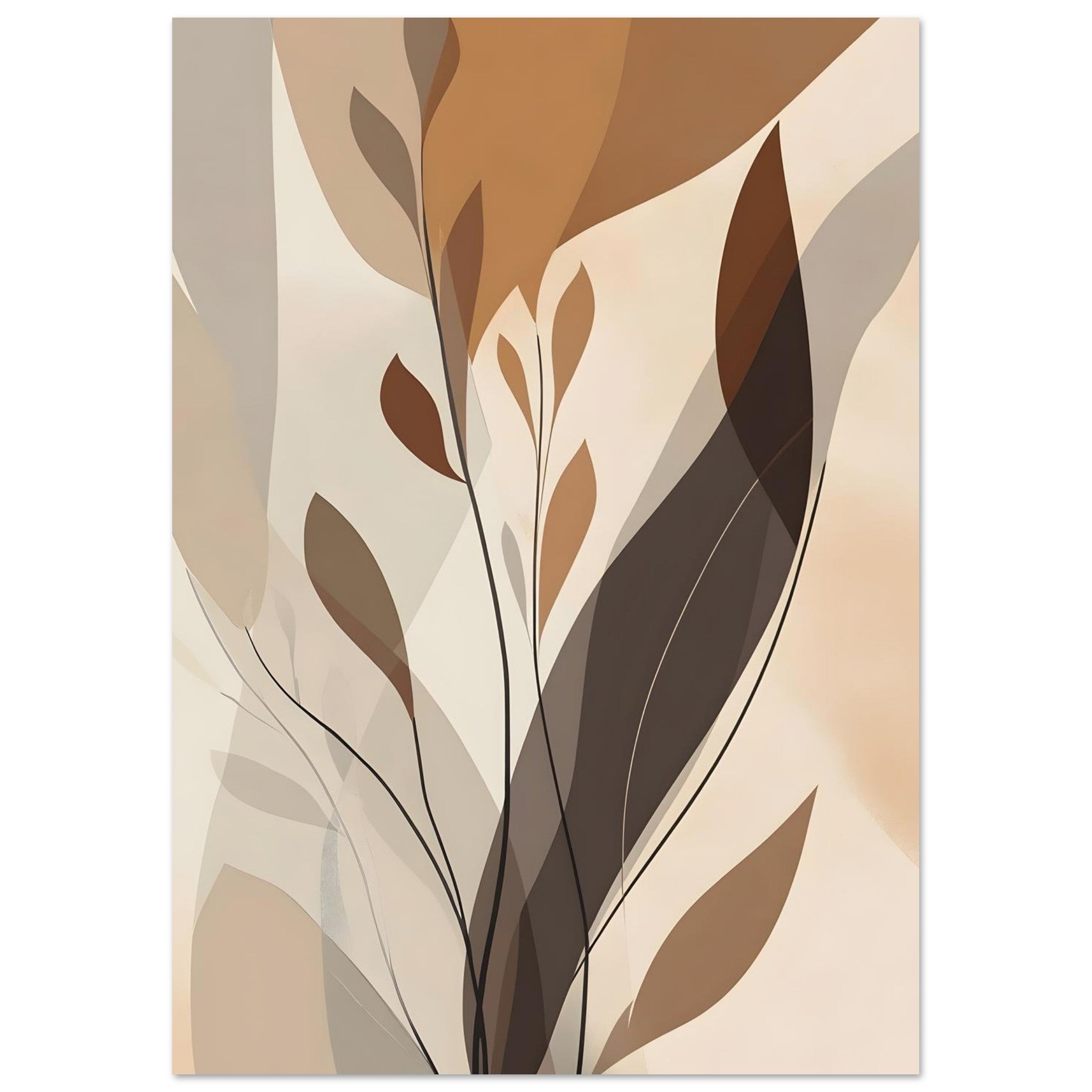 Artfulprints Poster Boho – Delicate leaves - A4 21x29.7 cm - Bruin