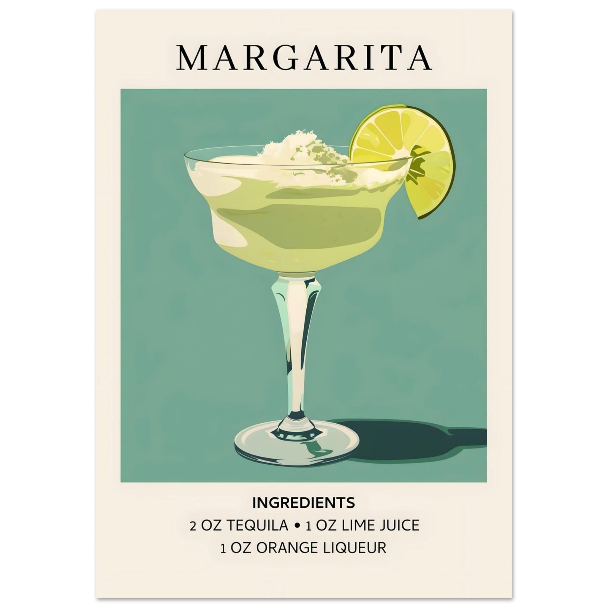 Artfulprints Poster Margarita cocktail - Ingrediënten - A4 21x29.7 cm