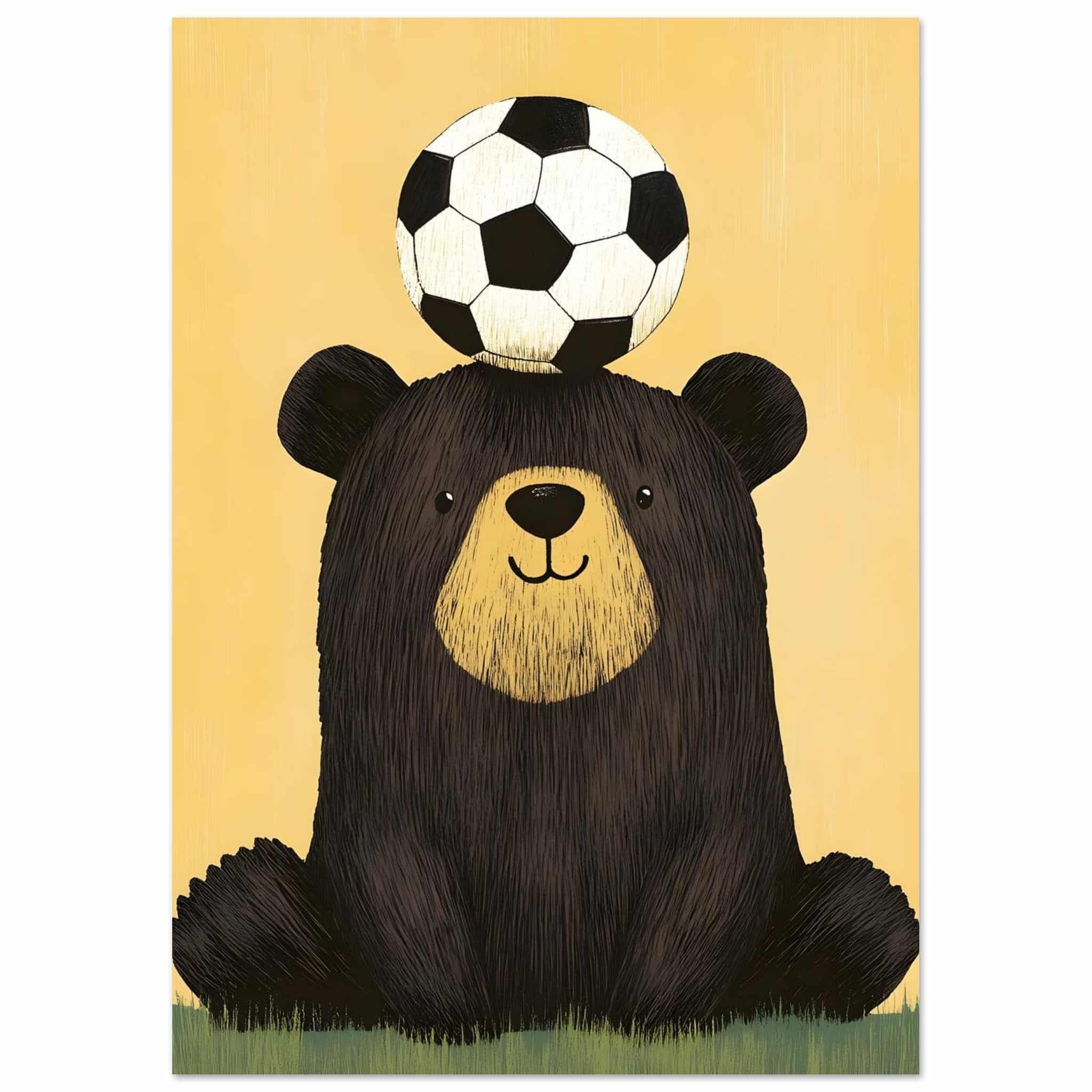 Artfulprints Poster Voetballende beer - A4 21x29.7 cm - Geel