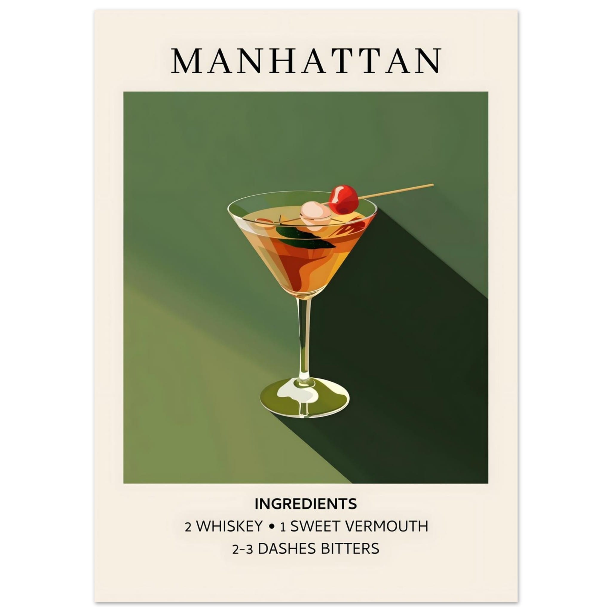 Artfulprints Poster Manhattan cocktail - Ingrediënten - 50x70 cm - Gro