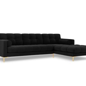 Cosmopolitan Design rechter hoekbank Bali 5-zits, flueel, zwart – 185x
