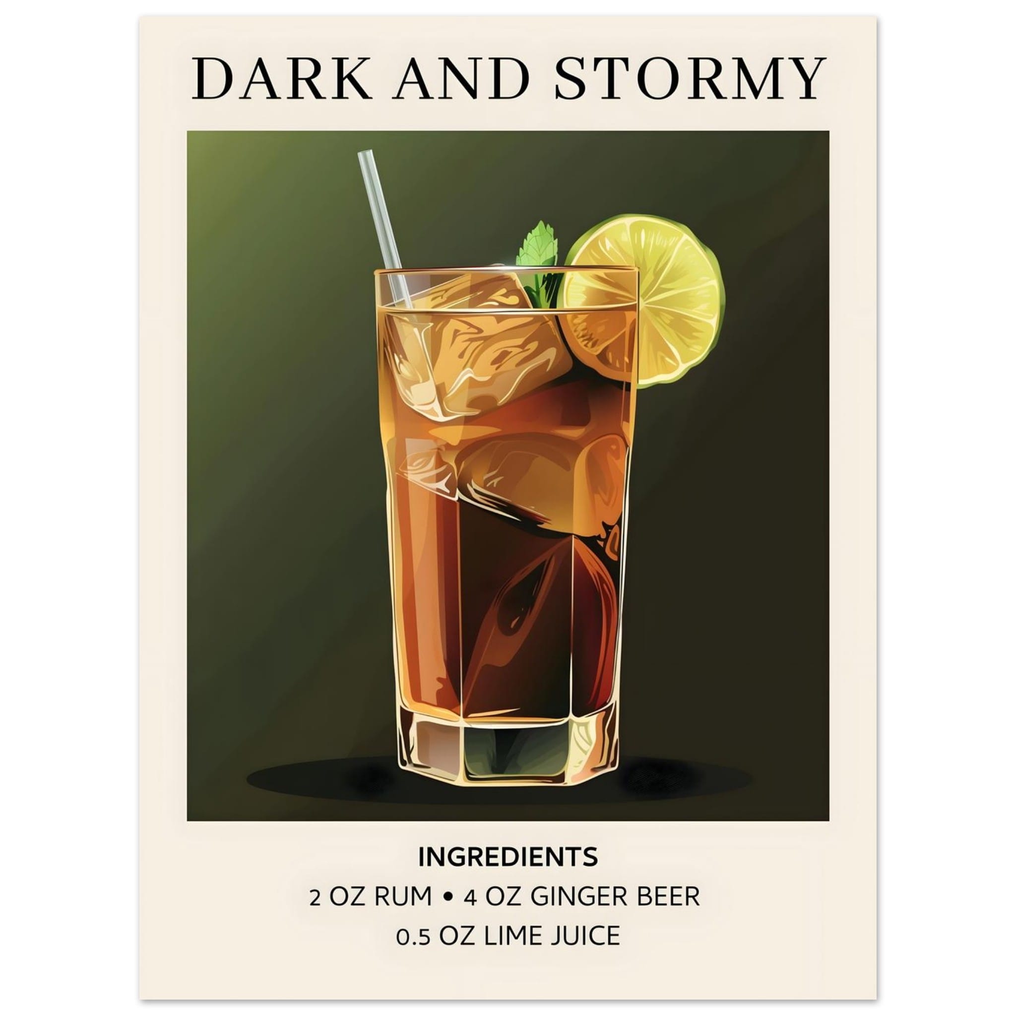 Artfulprints Poster Dark and Stormy cocktail - Ingrediënten - 30x40 cm